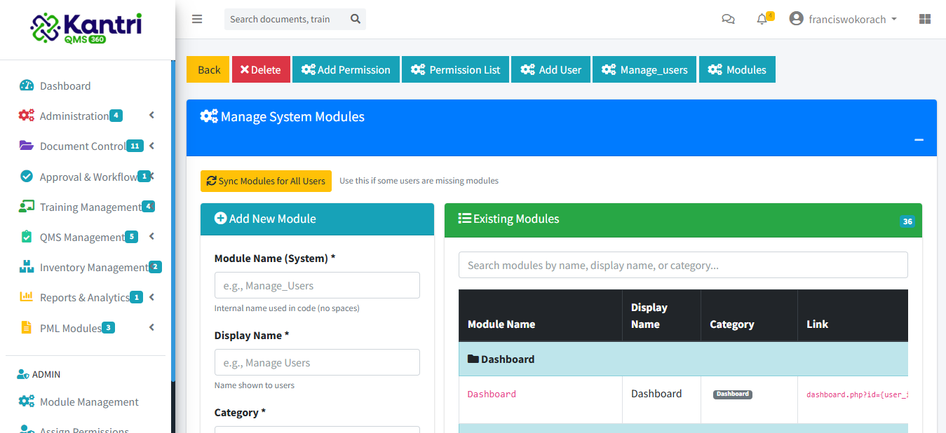 System Modules Management